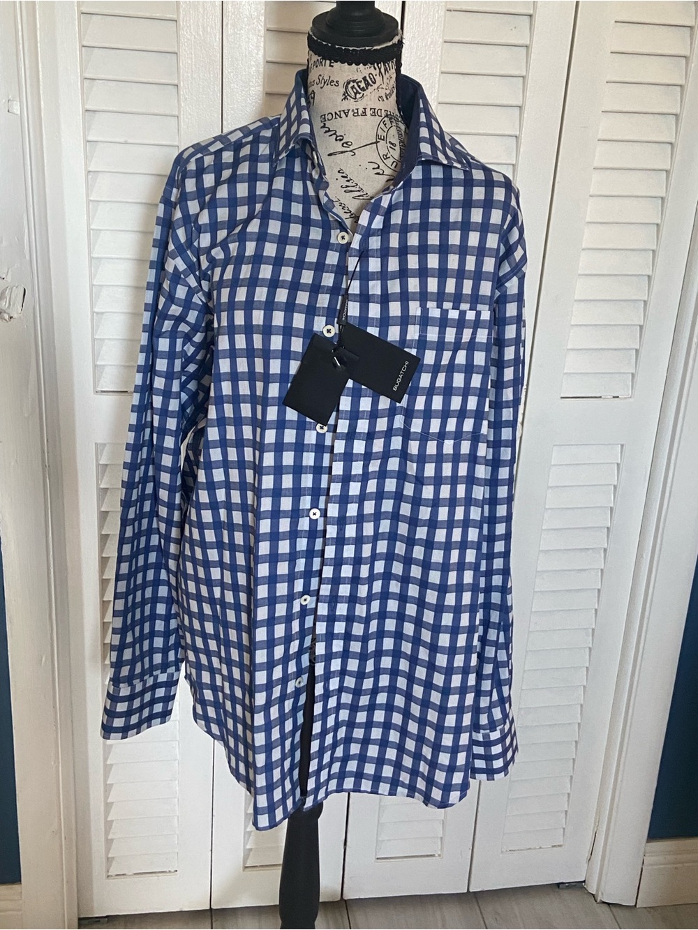 Bugatchi Blue and White Check Button-Down Shirt